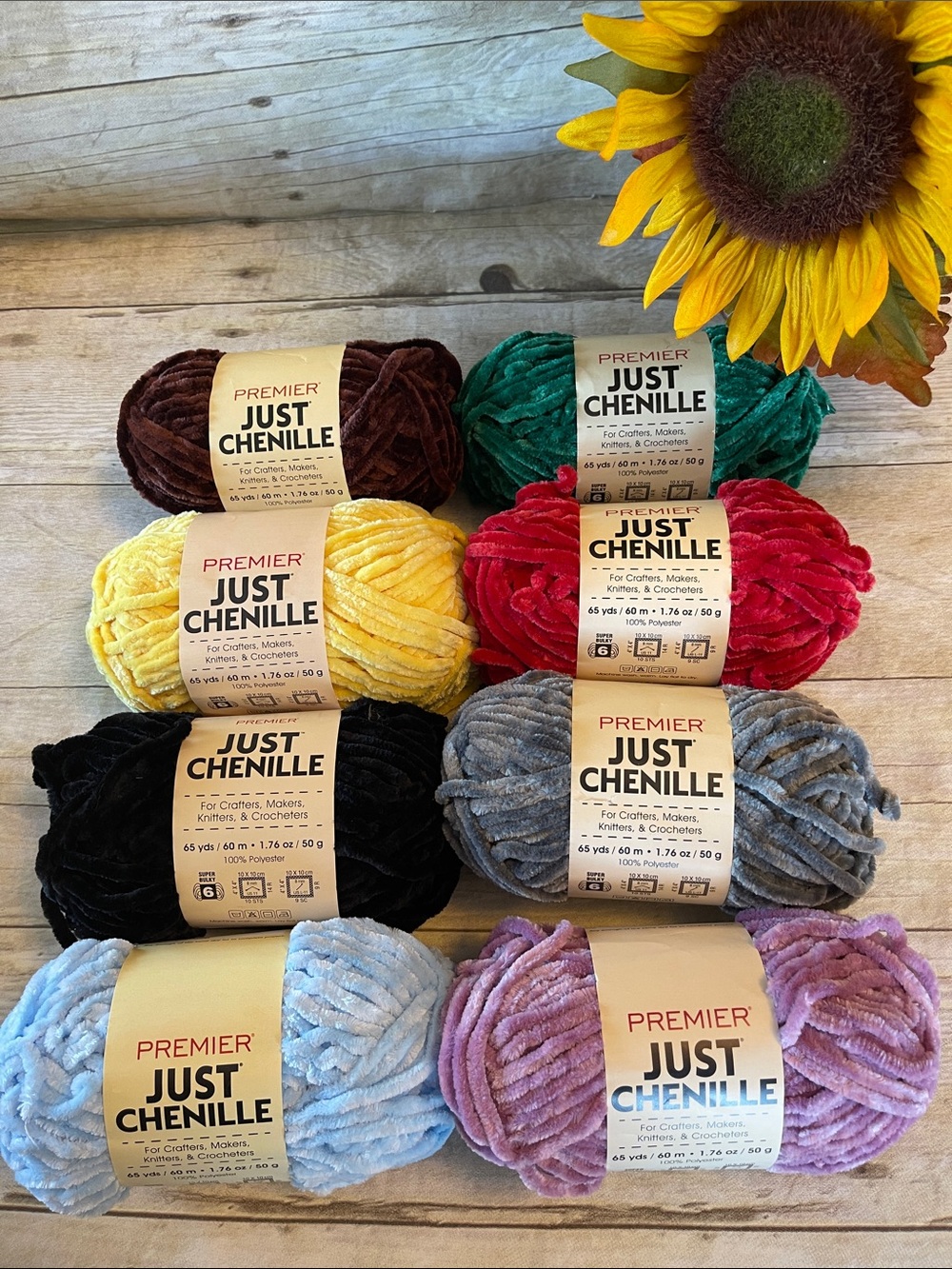 Bundle of 8 Premier Just Chenille Bulky Yarn Assorted Colors